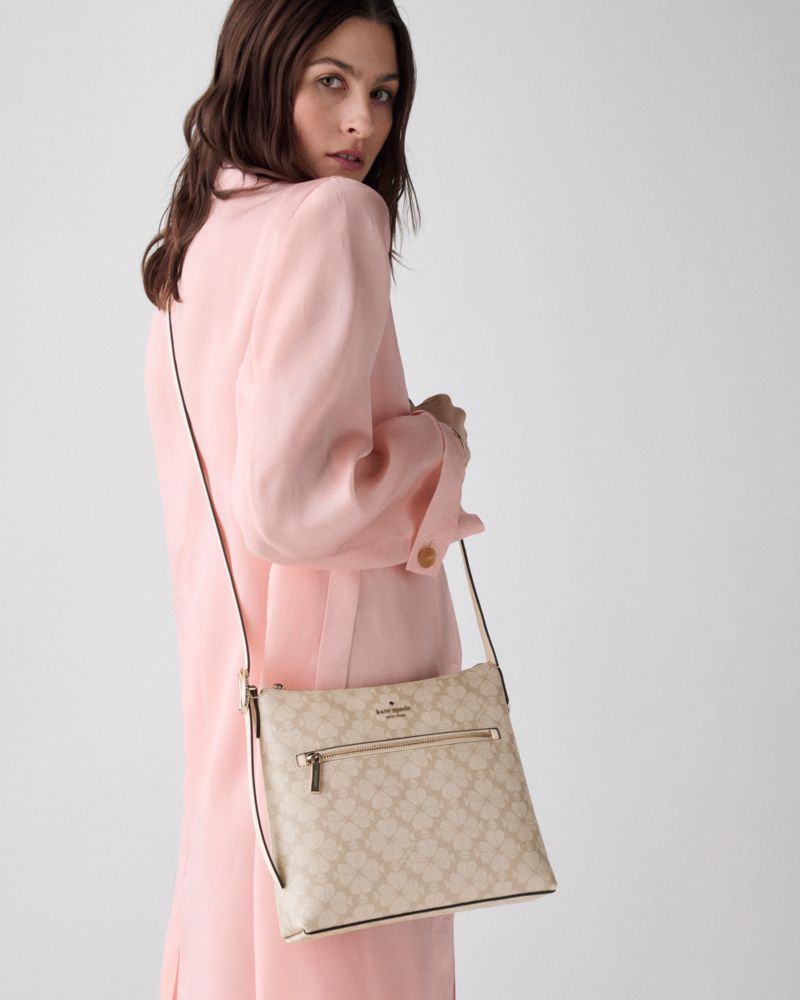 Kate Spade,454 Spade Flower Swingpack Crossbody Bag,Lambskin,Polyurethane,Sheepskin,Crossbody,PVC,Plastic,Logo,Lined,Adjus...,Beige