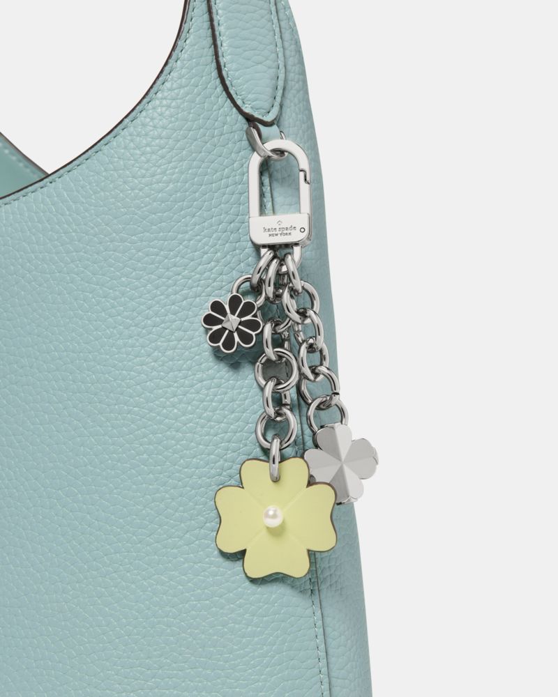 Kate Spade,Flower Dangle Bag Charm,Bag Charm,Metal Material,Metal,Chain Detail,Logo,Gusset,Key Ring,Gold Metal,Black