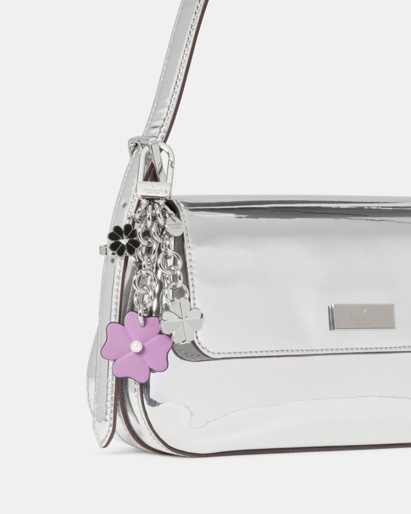 Kate Spade,Flower Dangle Bag Charm,Bag Charm,Metal Material,Logo,Metal,Chain Detail,Key Ring,Gusset,Gold Metal,Multi Color