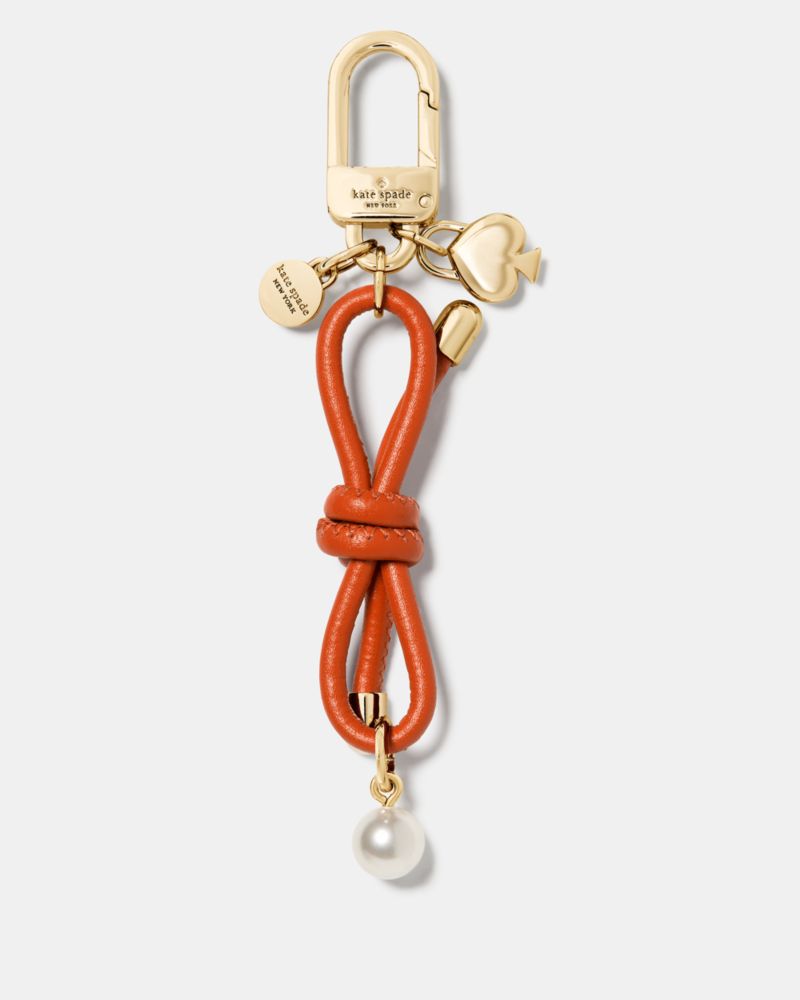 Kate Spade,Bow Faux Pearl Bag Charm,Leather,Bag Charm,Metal Material,Logo,Metal,Bow,Pearl,Key Ring,Compact,Gold Metal,Casual,Burnt Orange