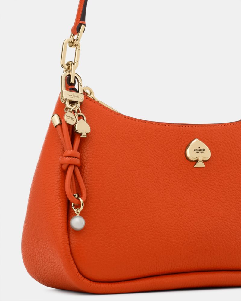 Kate Spade,Bow Faux Pearl Bag Charm,Leather,Bag Charm,Metal Material,Logo,Metal,Bow,Pearl,Key Ring,Compact,Gold Metal,Casual,Burnt Orange