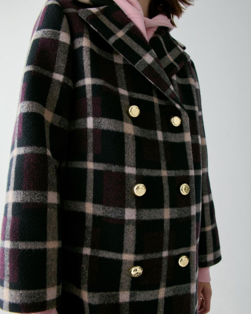 Kate Spade,Plaid Double Breasted Coat,