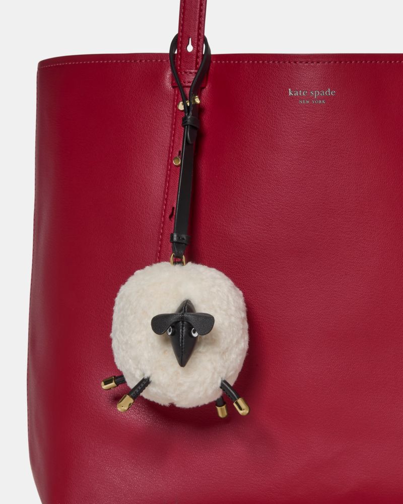 Kate Spade,Sheep Bag Charm,Faux Fur,Faux Leather,Bag Charm,3D Embellishment,Fur Embellishment,Key Ring,White