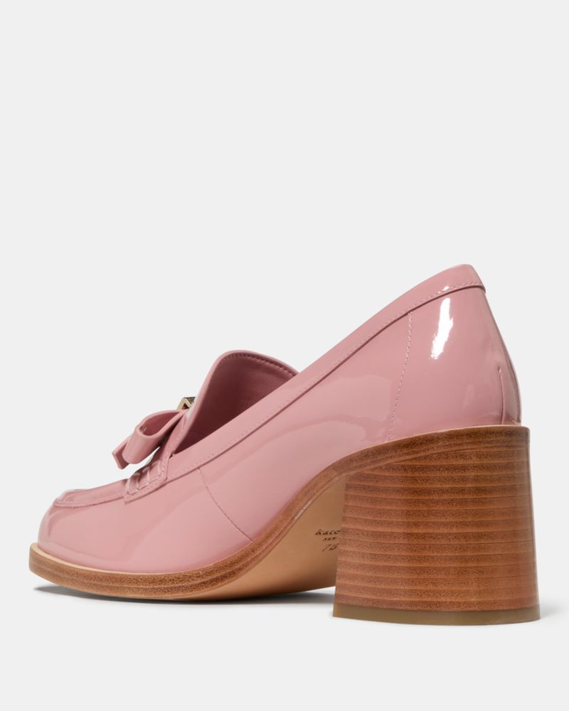 Kate Spade,Deco Bow Heeled Loafer,Leather,Lining Leather,Loafer,Pumps,Fabric,Wood,Metal,Embellished,Bow,Day Party,Pink