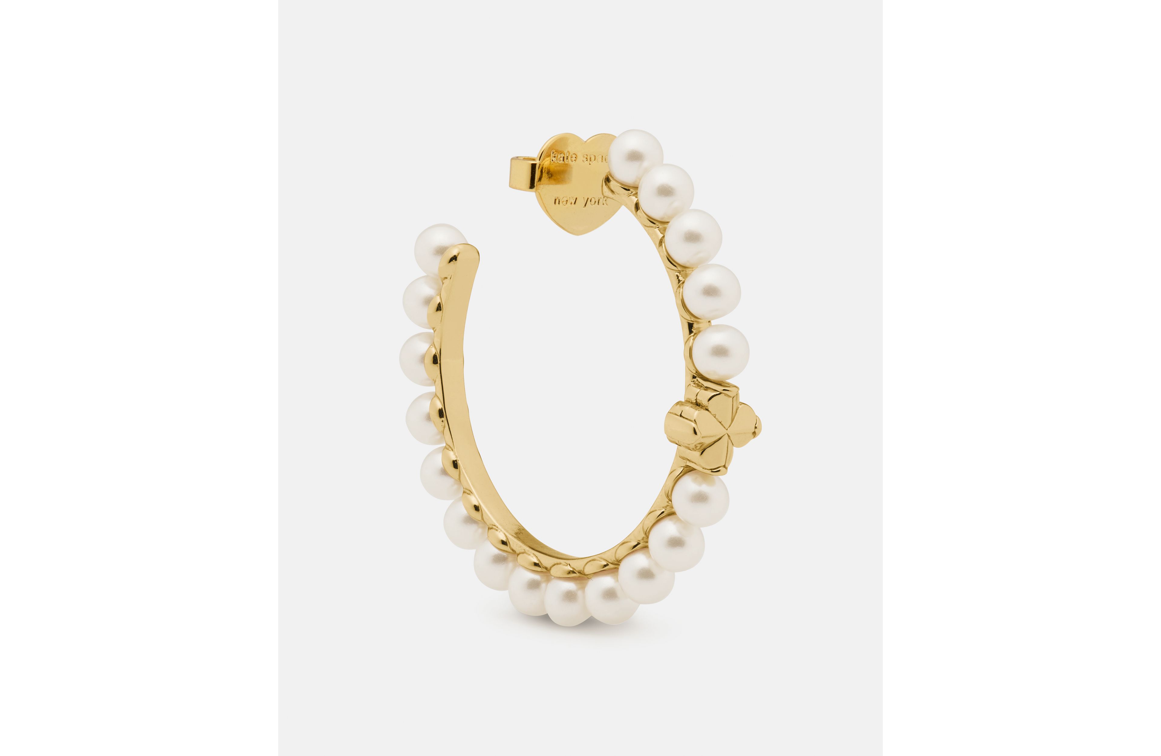 Spade Flower Pearl Hoops