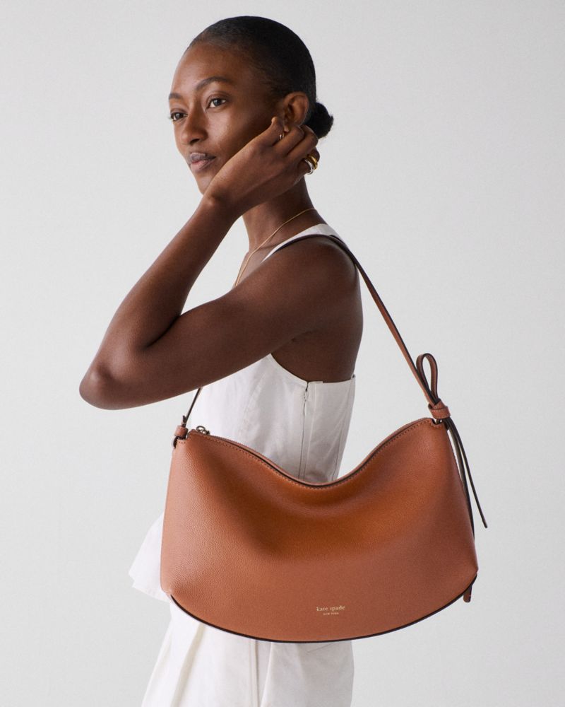 Kate Spade,Loop Large Shoulder Bag,Leather,Hobo,Knot,Logo,Word Embellishment,Gold Metal,Casual,