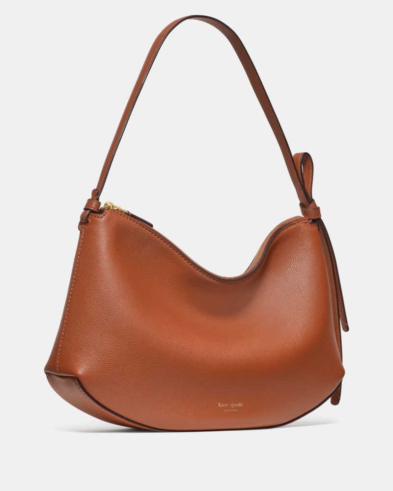 Kate Spade,Loop Large Shoulder Bag,Leather,Hobo,Knot,Logo,Word Embellishment,Gold Metal,Casual,