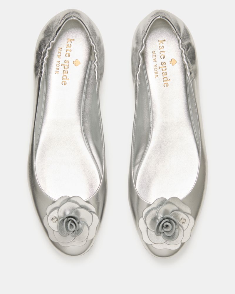 Kate Spade,Flora Ballet Flat,Silver
