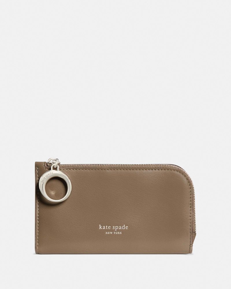Kate Spade,Halo Bifold Wallet,Leather,Bi Fold,Metal Material,Logo,RFID-Blocking,Silver Metal,Casual,
