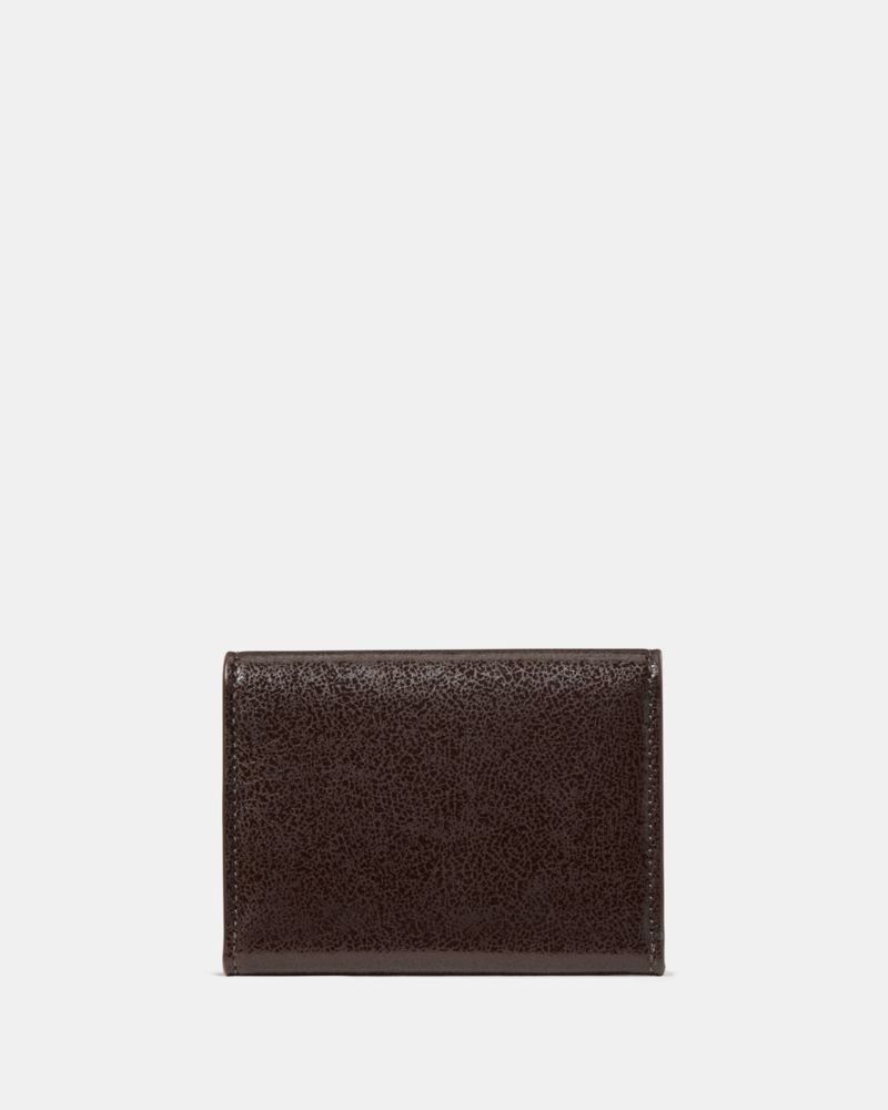 Kate Spade,Halo Glazed Card Case Trifold Wallet,Twill,Leather,Card Case,Tri Fold,Metal Material,Embellished,Metal,Logo,Casual,Brown