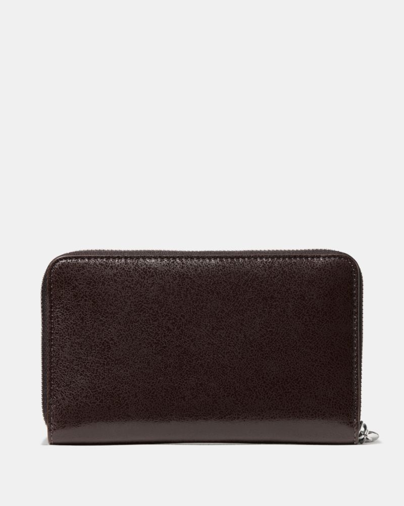 Kate Spade,Halo Glazed Zip Around Wallet,Twill,Leather,Bi Fold,Metal,Embellished,Logo,Key Ring,Casual,Brown