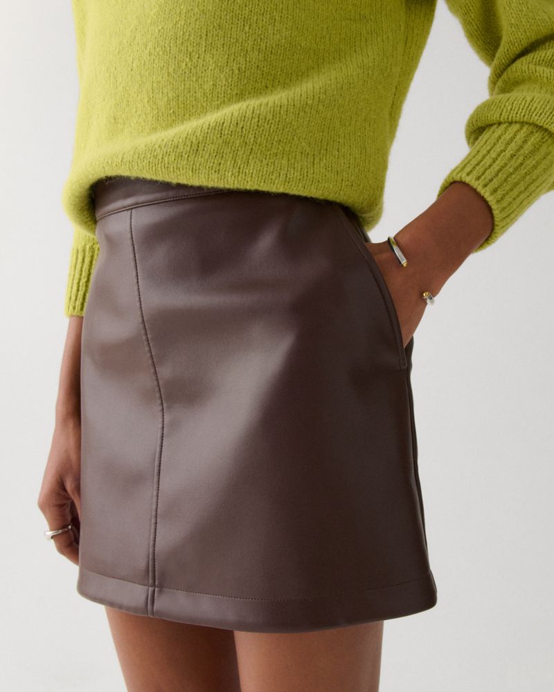 Kate Spade,Faux Nappa Mini Skirt,Faux Leather,Polyester,A-Line,Lined,Day Party,