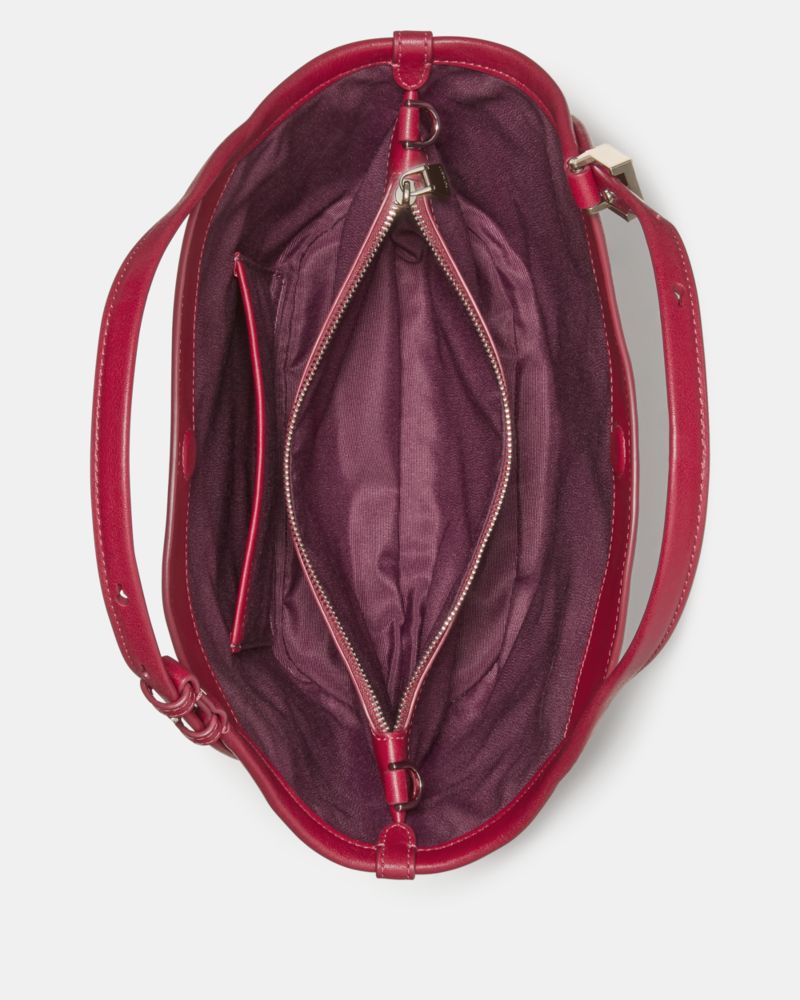 Kate Spade,Deco Small Tulip Tote Bag,Leather,Shoulder Bag,Logo,Metal,Adjustable,Lined,Compact,Gold Metal,Casual,Maroon