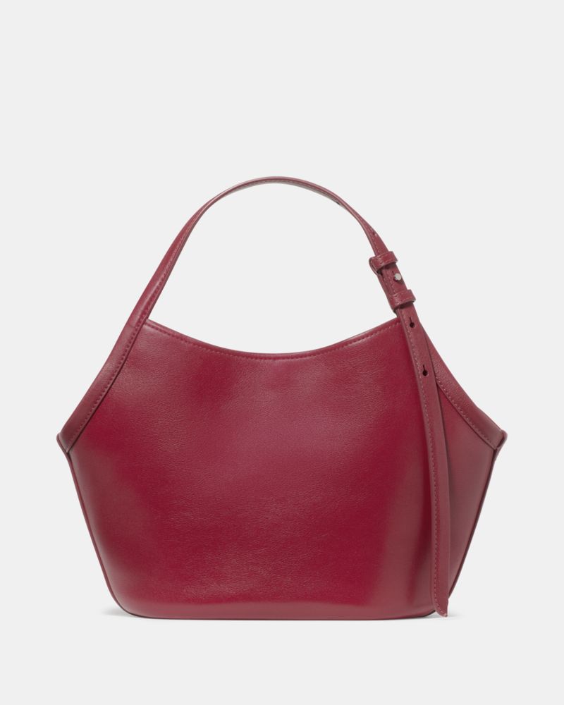 Kate Spade,Deco Small Tulip Tote Bag,Leather,Shoulder Bag,Logo,Metal,Adjustable,Lined,Compact,Gold Metal,Casual,Maroon