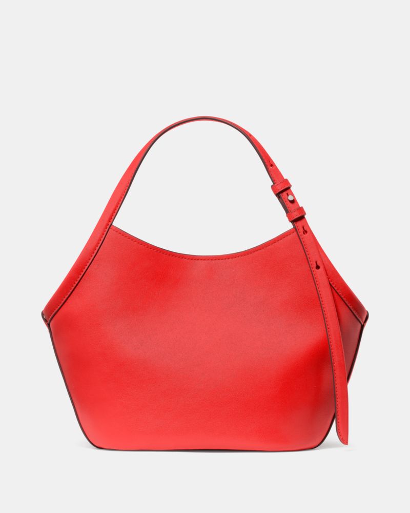 Kate Spade,Deco Small Tulip Tote Bag,Leather,Shoulder Bag,Metal, Logo,Compact,Adjustable,Lined,Water Repellent,Gold Metal,...,Red