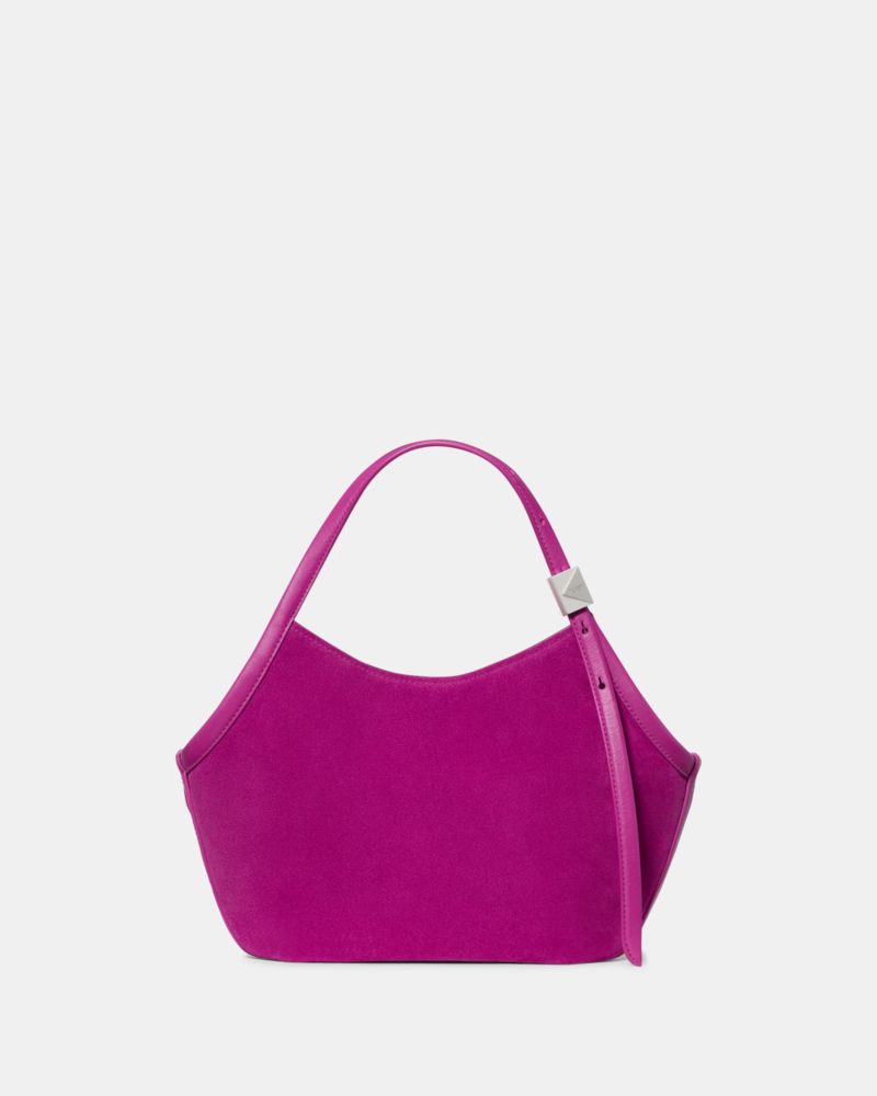 Kate Spade,Deco Suede Small Tulip Tote Bag,Suede, Leather,Tote,Metal, Logo, Silver Embellishment,Water Repellent,Gold Meta...,