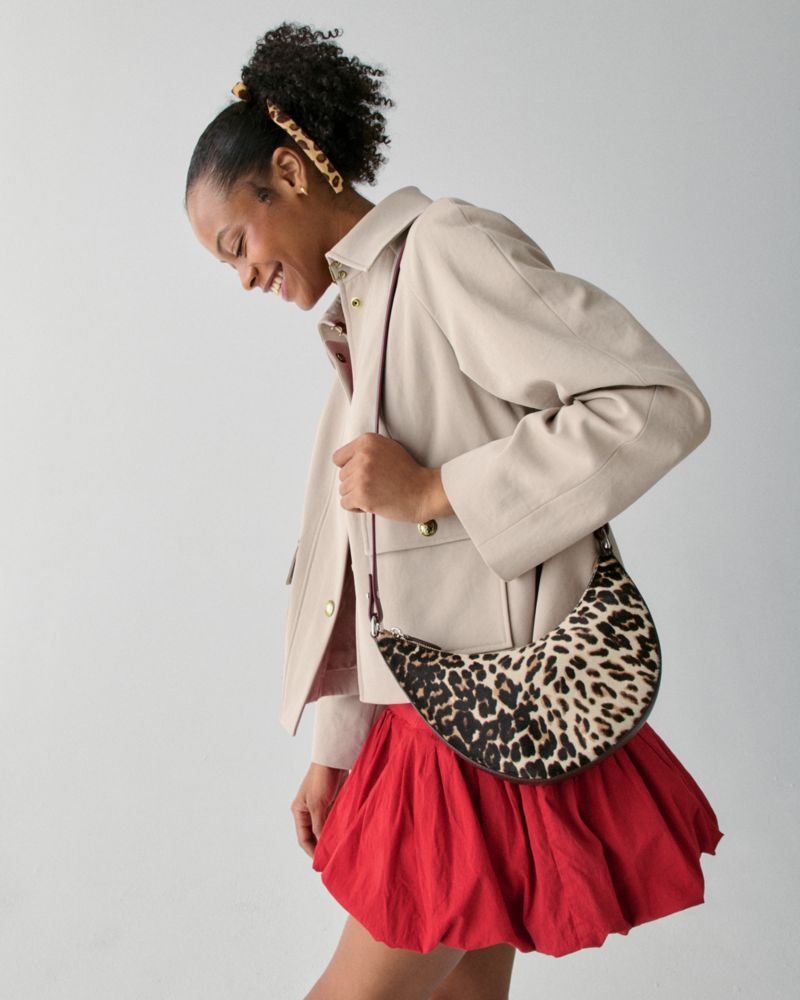 Kate Spade,Duo Leopard Haircalf Crossbody Bag,Calf Hair,Leather,Hobo,Embossed,Logo,Adjustable,3 in 1,Lined,2 in 1,Silver M...,Multi Color