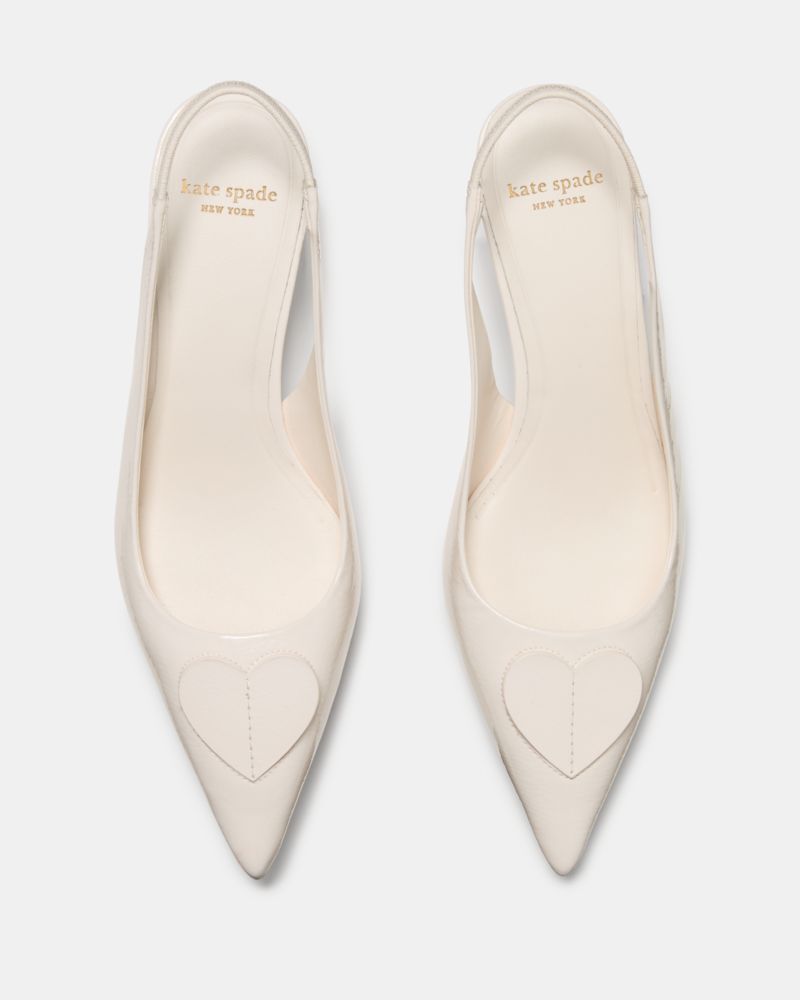 Kate Spade,Lover Slingback Kitten Heel,Pumps,Fabric,Applique,Elastic Gore,Day Party,Cream