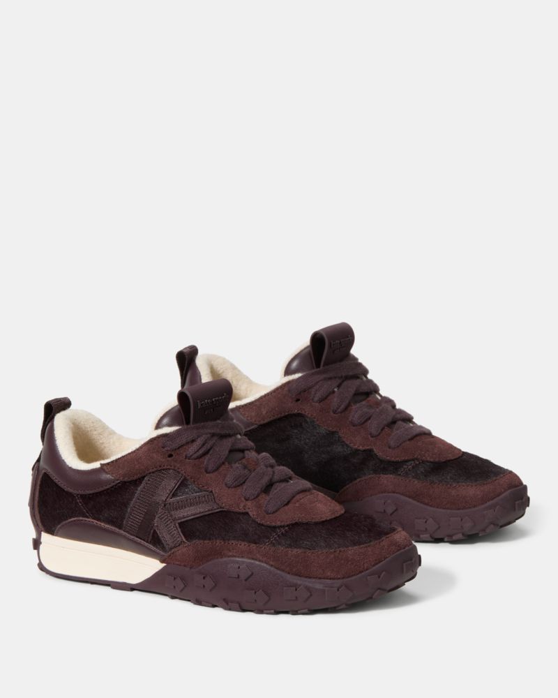 Kate Spade,K As In Kate Runner,Suede,Leather,Calf Hair,Casual,Low Top,Fabric,Logo,Pull Tab,Casual,Brown