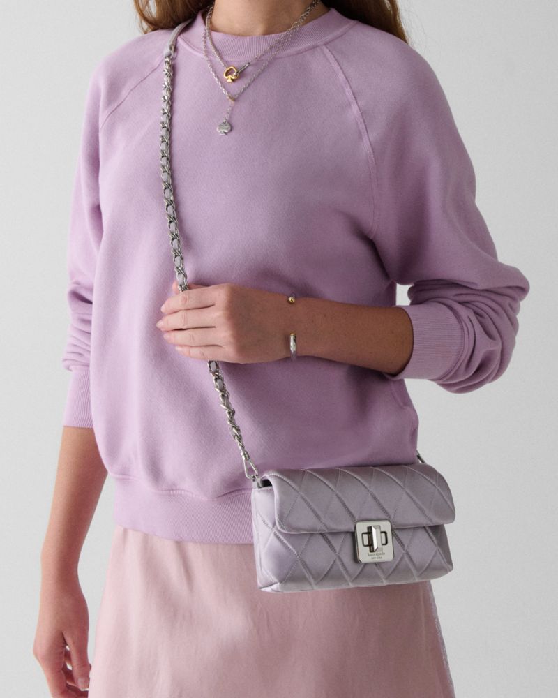 Kate Spade,Carey Quilted Satin Mini Crossbody,Crossbody,Day Party,Metallic,Silver