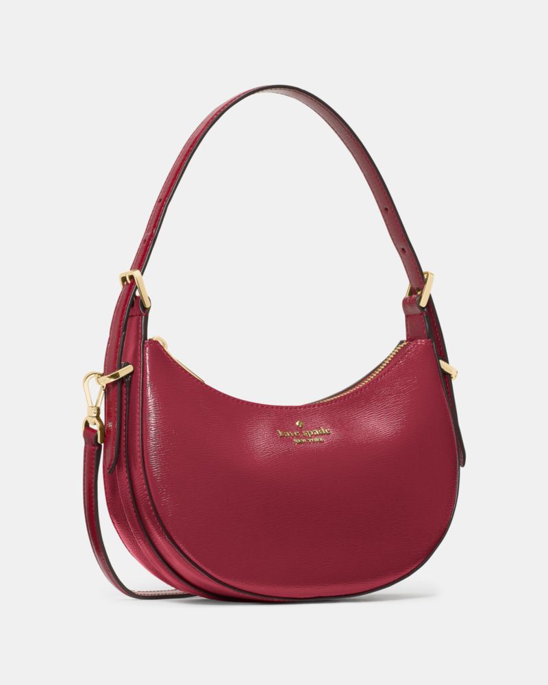 Kate Spade,Nova Textured Patent Leather Small Crescent Shoulder Bag,Maroon