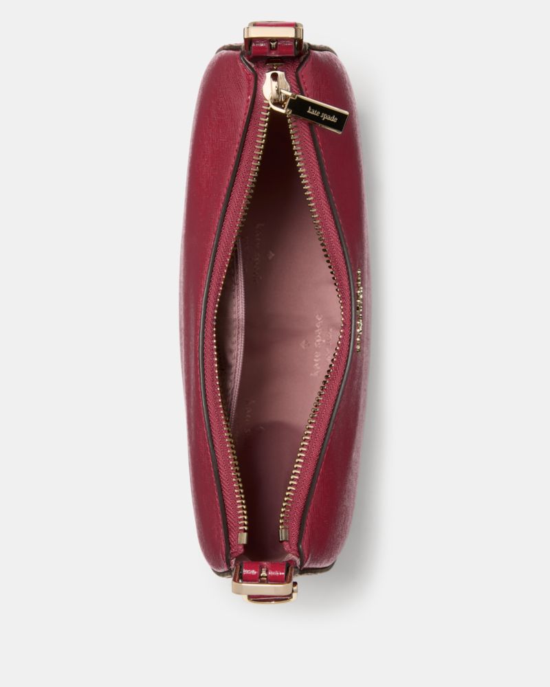 Kate Spade,Nova Textured Patent Leather Small Crescent Shoulder Bag,Maroon