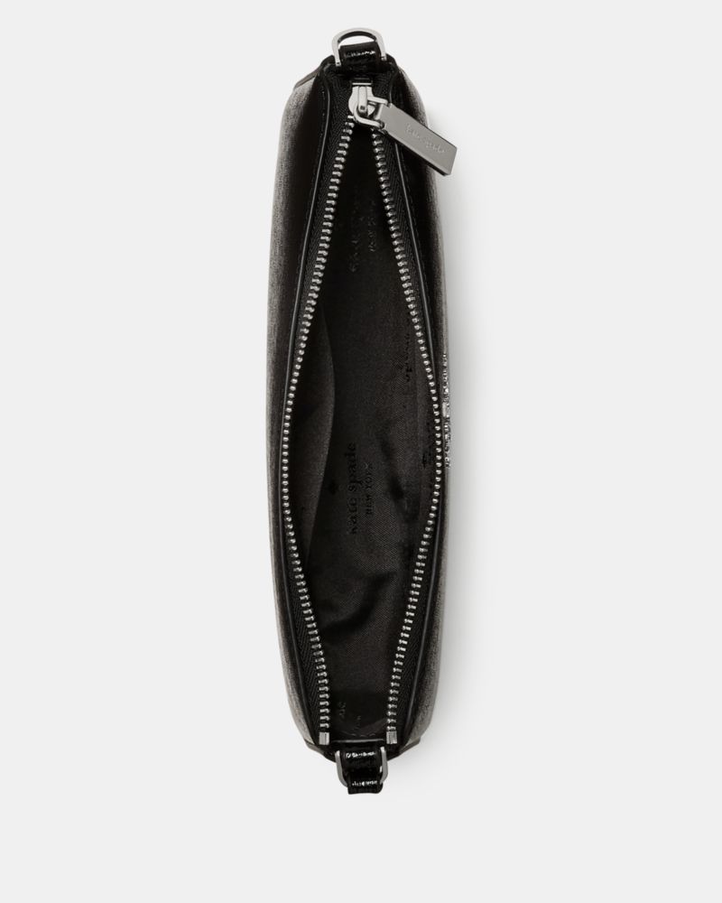 Kate Spade,Gemini Convertible Wristlet,Leather,Lining Canvas,Shoulder Bag,Wristlet,Gusset,Gold Metal,Day Party,Black