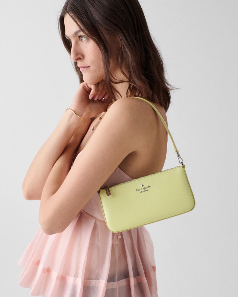 Kate Spade,Gemini Convertible Wristlet,Leather,Lining Canvas,Shoulder Bag,Wristlet,Gusset,Gold Metal,Day Party,Yellow