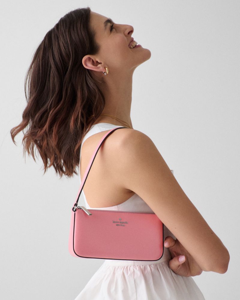 Kate Spade,Gemini Convertible Wristlet,Leather,Lining Canvas,Shoulder Bag,Wristlet,Gusset,Gold Metal,Day Party,Pink