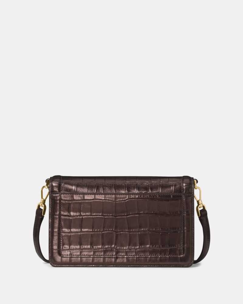 Kate Spade,Knott Croc Embossed Mini Flap Crossbody,Leather,Crossbody,Metal Material,White Metal,Color Metal,Silver Metal,P...,Brown