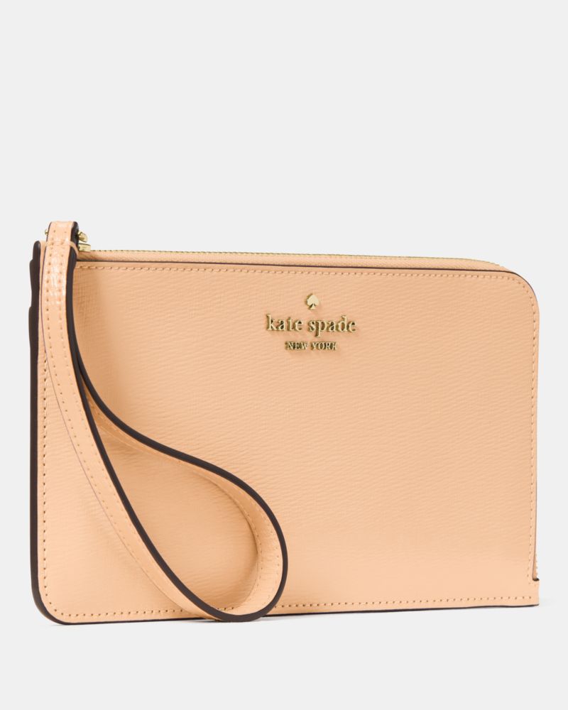 Kate Spade,Lucy Medium L-Zip Wristlet,Leather,Pouch,Wristlet,Metal,Logo,Gusset,Casual,