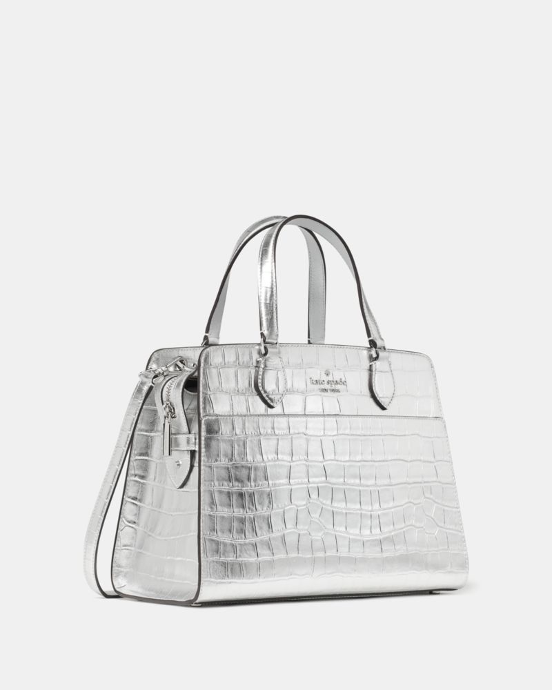 Kate Spade,Madison Metallic Croc Embossed Medium Satchel,Metallic