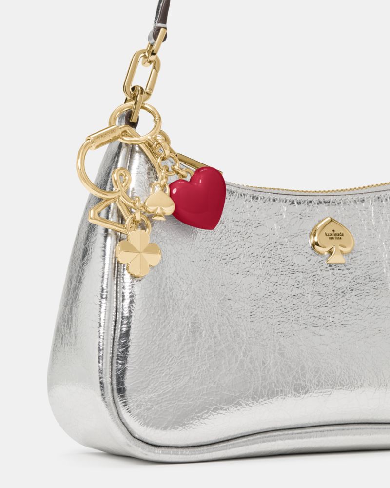Kate Spade,Heart Bag Charm,Bag Charm,Metal Material,3D Embellishment,Logo,Heart Embellishment,Key Ring,