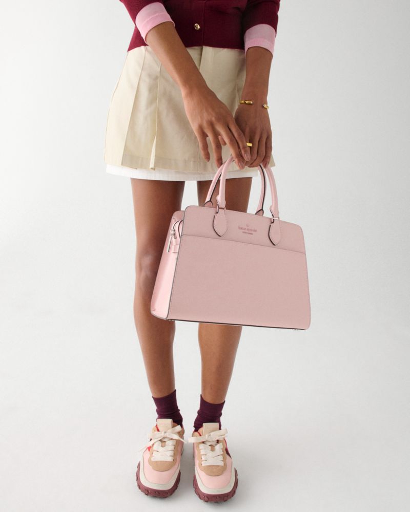 Kate Spade,Madison Textured Patent Leather Medium Satchel,Pink