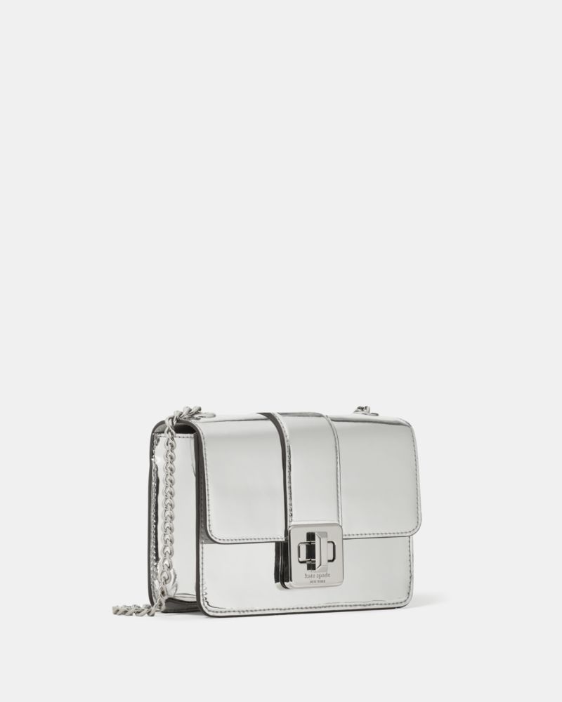 Kate Spade,Phoebe Mirror Metallic Turnlock Mini Flap Crossbody,Silver