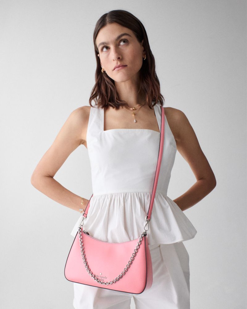 Kate Spade,Margot Textured Patent Leather Convertible Crossbody,Leather,Shoulder Bag,Day Party,Pink