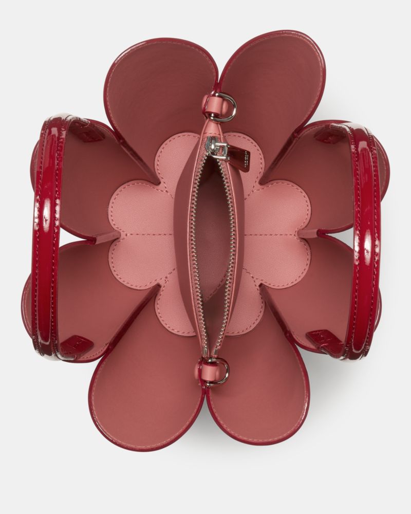 Kate Spade,The Patent Spade Flower Bucket Bag,Leather,Bucket,Adjustable,Silver Metal,Day Party,Maroon