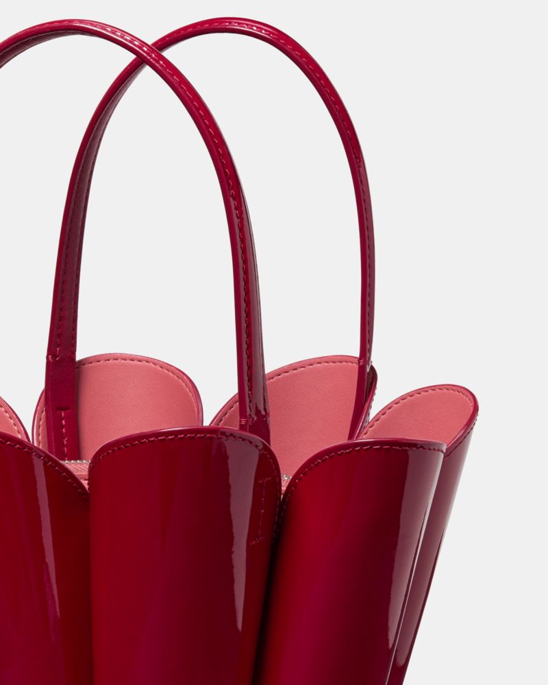 Kate Spade,The Patent Spade Flower Bucket Bag,Leather,Bucket,Adjustable,Silver Metal,Day Party,Maroon