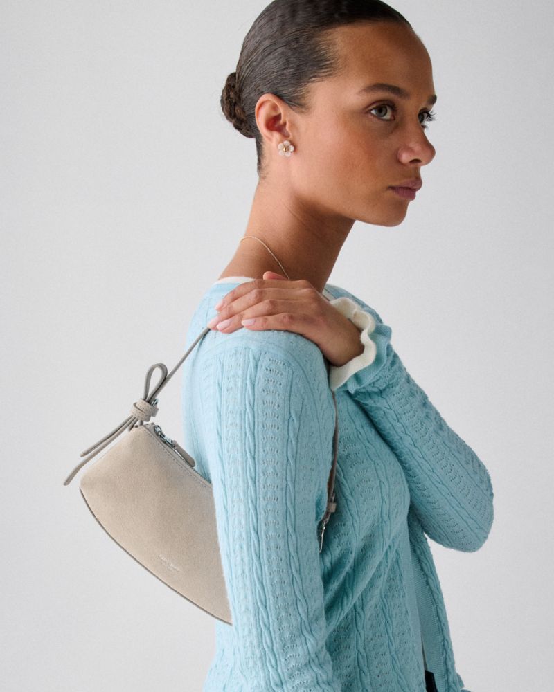 Kate Spade,Loop Suede Pochette Bag,Suede,Shoulder Bag,Metal Material,Knot, Logo,Adjustable,RFID-Blocking,Day Party, Date N...,White