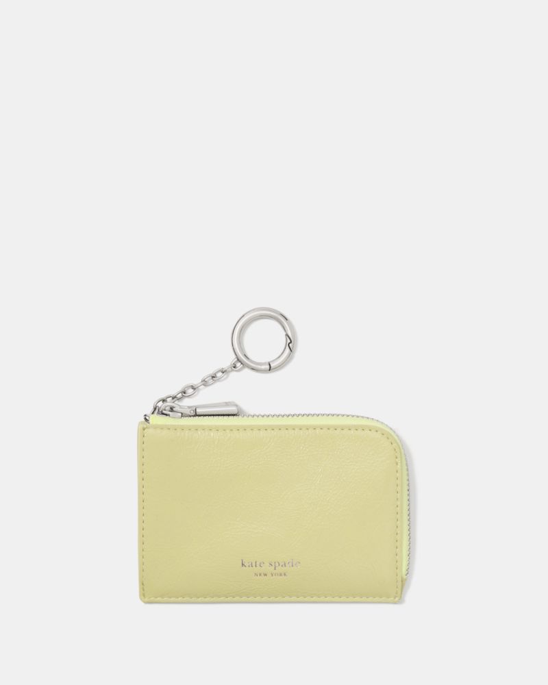 Kate Spade,Crinkle Patent Mini Zip Card Case,Leather,Coin,Card Case,Key Ring,Casual,Yellow