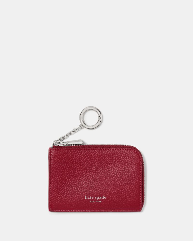 Kate Spade,Mini Zip Card Case,Leather,Coin,Card Case,Key Ring,Casual,Brown