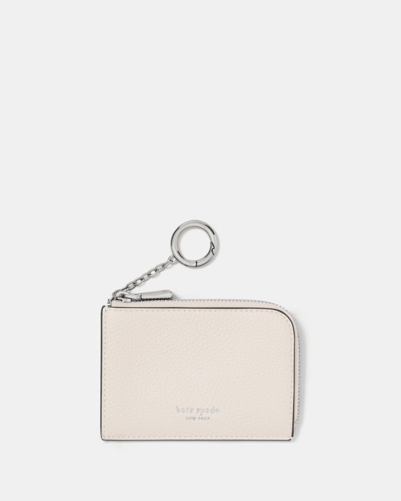Kate Spade,Mini Zip Card Case,Leather,Card Case, Coin,Logo,Key Ring,RFID-Blocking,Casual, Holiday Party, Mother's Day,Cream