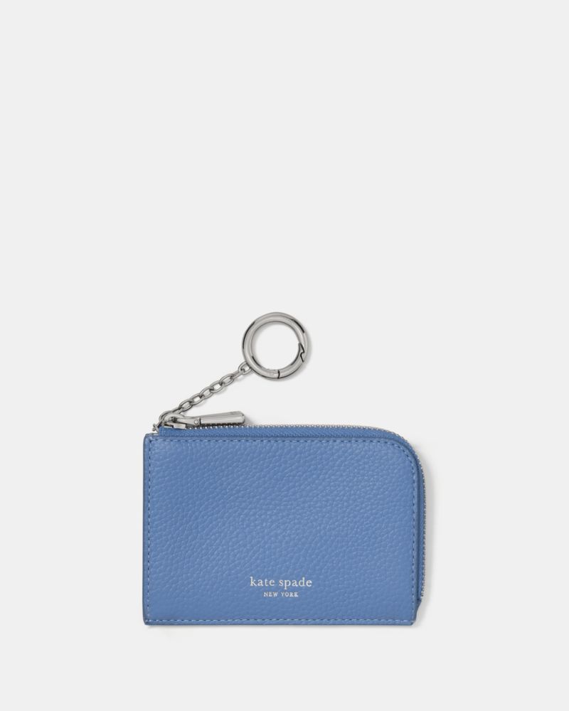 Kate Spade,Mini Zip Card Case,Leather,Coin,Card Case,Key Ring,Casual,Blue