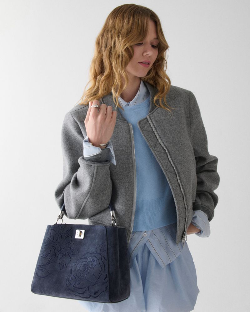 Kate Spade,Phoebe Suede Embroidered Medium Top Handle Bag,