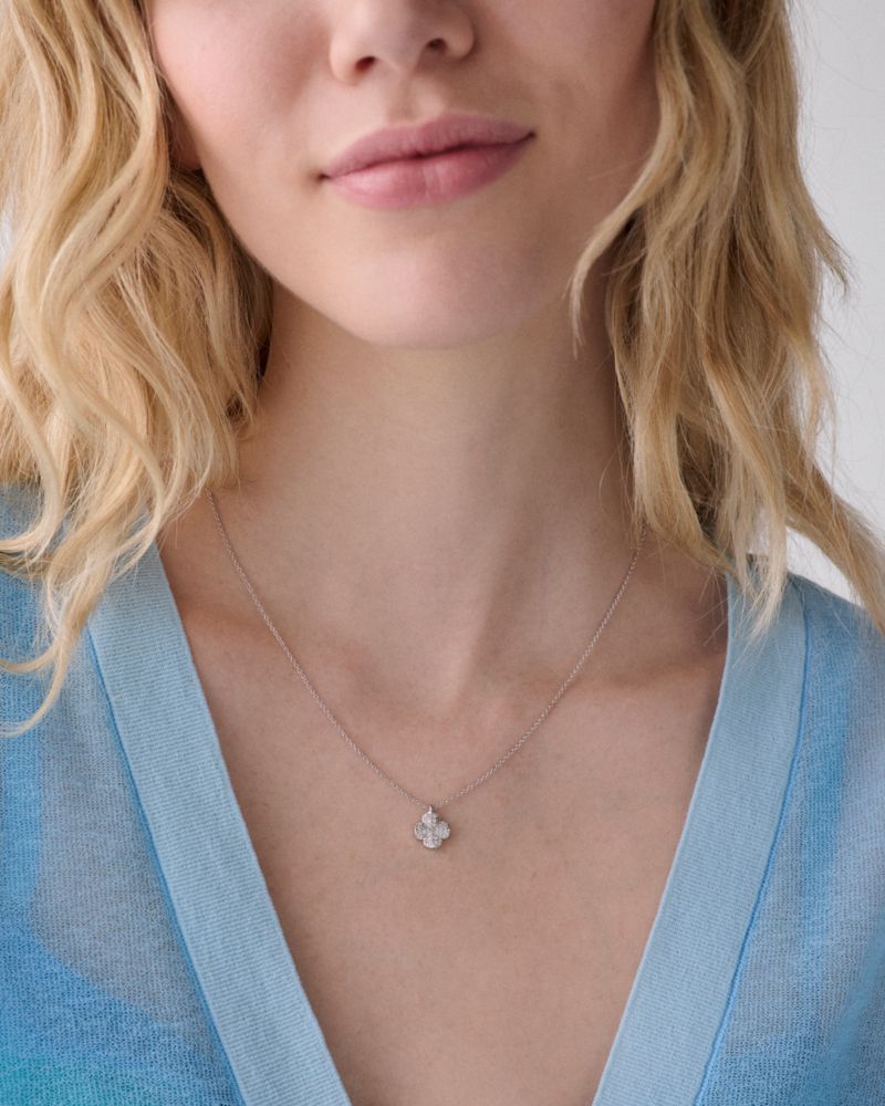 Kate Spade,Spade Flower Pave Mini Pendant,Single Strand,Crystal,Rhinestones,Floral Embellishment,Gold Metal,Casual,Silver