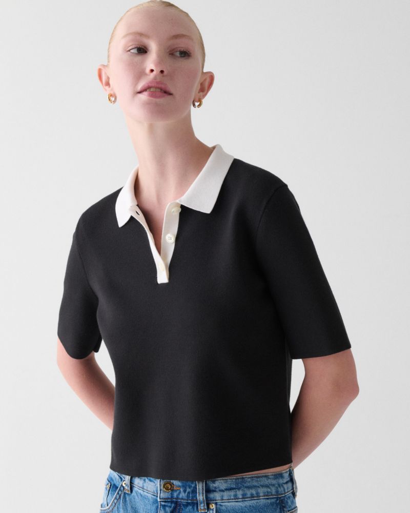 Kate Spade,クロップド ポロ セーター,トップス,ブラック