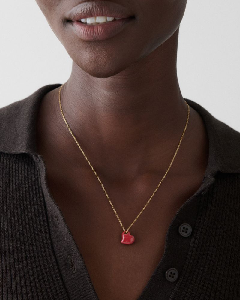 Kate Spade,Amour Pendant,Single Strand,Cubic Zirconia,Enamel,Metal Material,3D Embellishment,Gold Plated,Casual,Red