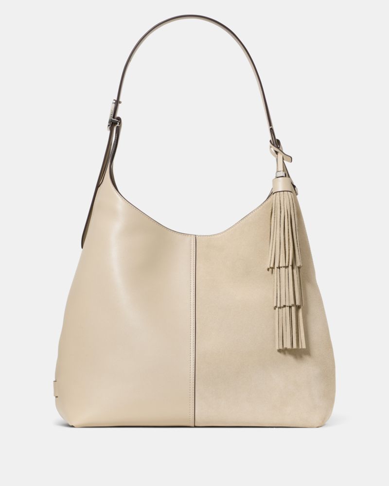 Kate Spade,454 Suede Fringe Large Shoulder Bag,Cream