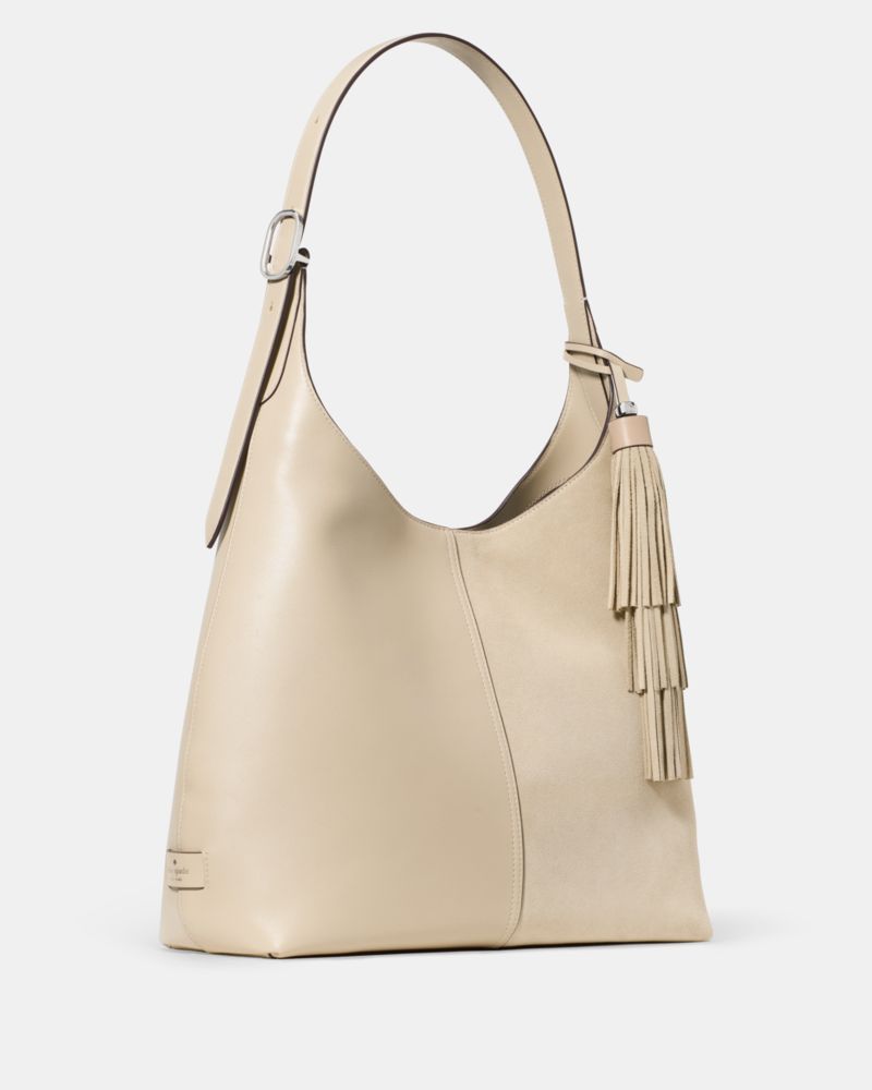 Kate Spade,454 Suede Fringe Large Shoulder Bag,Cream