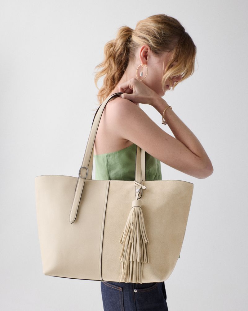 Kate Spade,454 Suede Fringe Tote Bag,Cream